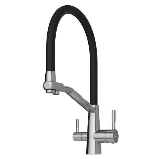 Смеситель для кухни Domaci Ливорно D5693S сталь/черный с гибким изливом и краном для питьевой воды