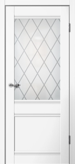Межкомнатная дверь Flydoors Classic С01 Эмалит белый стекло Английская решетка