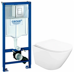 Комплект 3 в 1 Инсталляция Grohe Rapid SL 38772001 с унитазом Stworki Левангер S07401WH и кнопкой Skate Cosmopolitan хром