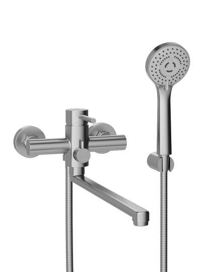 Смеситель с длинным изливом для ванны Stworki Киркенес S45110S с душевой лейкой сталь