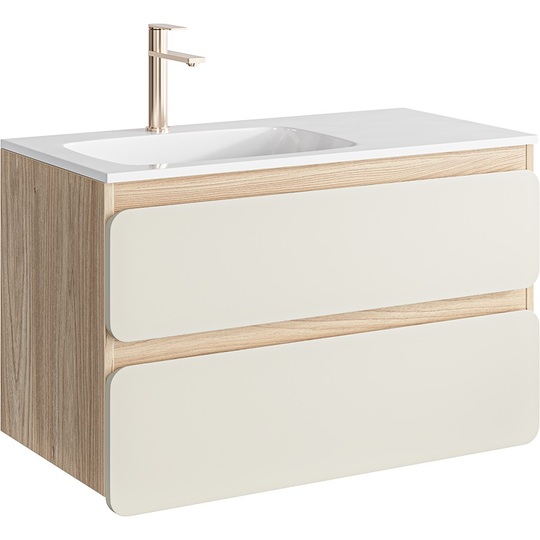 Тумба с раковиной Aqwella Vento 90 акация/морская дюна левая