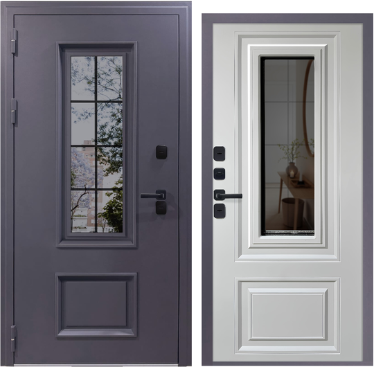 Входная дверь VFD Termo Vetro Муар коричневый/Белая шагрень стеклопакет