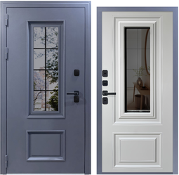 Входная дверь VFD Termo Vetro Муар серый/Белая шагрень стеклопакет